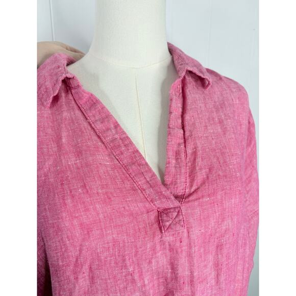 Tahari 100% Linen Tunic Top Plus Size 1X Pink Side Button Hem 3/4 Sleeve - Picture 3 of 9